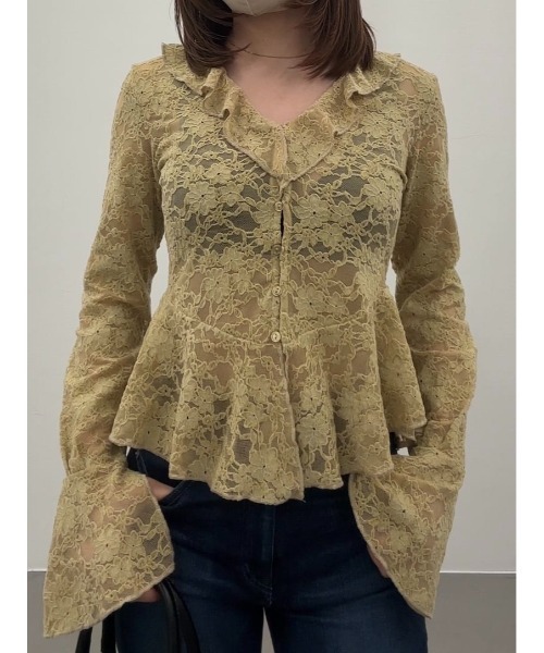 MOUSSY フリー　レースブラウス EMBROIDERED LACE ブラウス MOUSSY | FRILL LACE ブラウス (Tシャツ・カットソー(長袖) ) |SHEL