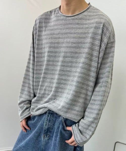 B.R.U(ブル)の「オーバーサイズリラックスボーダーカットソー(Tシャツ/カットソー・メンズ・グレー/ネイビー・LARGE/MEDIUM)」の9枚目の写真