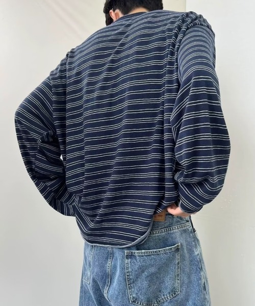B.R.U(ブル)の「オーバーサイズリラックスボーダーカットソー(Tシャツ/カットソー・メンズ・グレー/ネイビー・LARGE/MEDIUM)」の5枚目の写真
