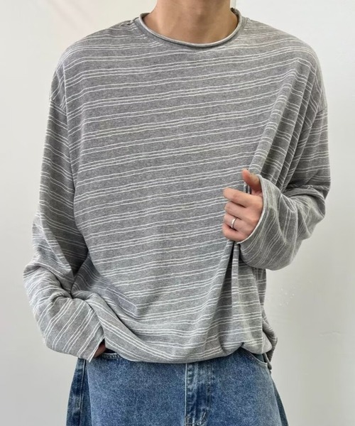 B.R.U(ブル)の「オーバーサイズリラックスボーダーカットソー(Tシャツ/カットソー・メンズ・グレー/ネイビー・LARGE/MEDIUM)」の10枚目の写真