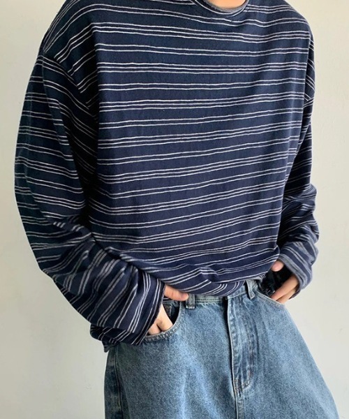 B.R.U(ブル)の「オーバーサイズリラックスボーダーカットソー(Tシャツ/カットソー・メンズ・グレー/ネイビー・LARGE/MEDIUM)」の4枚目の写真
