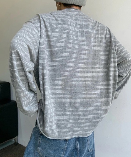 B.R.U(ブル)の「オーバーサイズリラックスボーダーカットソー(Tシャツ/カットソー・メンズ・グレー/ネイビー・LARGE/MEDIUM)」の7枚目の写真