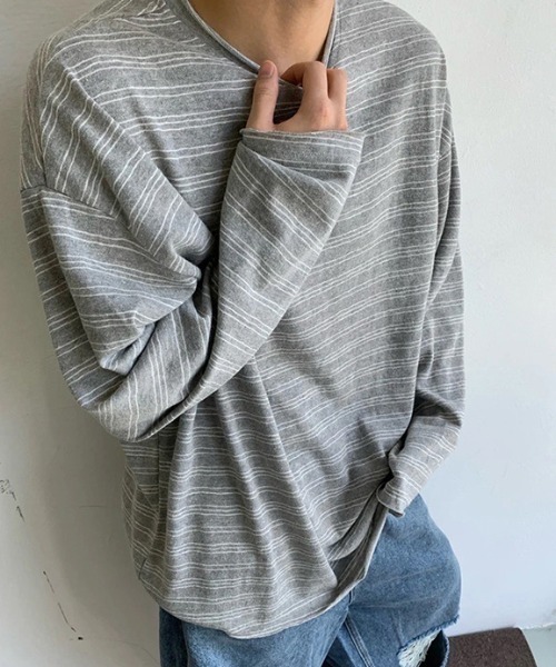 B.R.U(ブル)の「オーバーサイズリラックスボーダーカットソー(Tシャツ/カットソー・メンズ・グレー/ネイビー・LARGE/MEDIUM)」の6枚目の写真