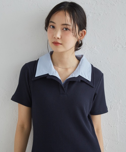 RANAN(ラナン)の「ダブルカラーリブワンピース(ワンピース・レディース・ブラック/ネイビー/ベージュ/チャコール・SP/LL/M/L)」の14枚目の写真
