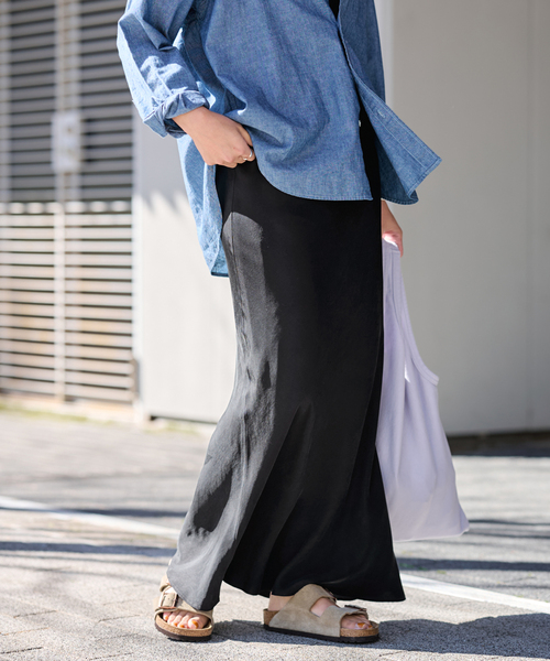 FRAMeWORK（フレームワーク）の「≪新色 / 追加≫シルキーキュプラバイアススカート（スカート・レディース・ブラック/ベージュ・36/38/40）」の7枚目の写真