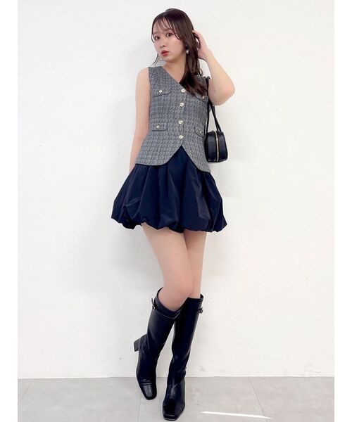 dazzlin(ダズリン)の「ジレレイヤードコンビミニワンピース(ワンピース・レディース・イエロー/アイボリー/チャコールグレー・MEDIUM/SMALL)」の10枚目の写真