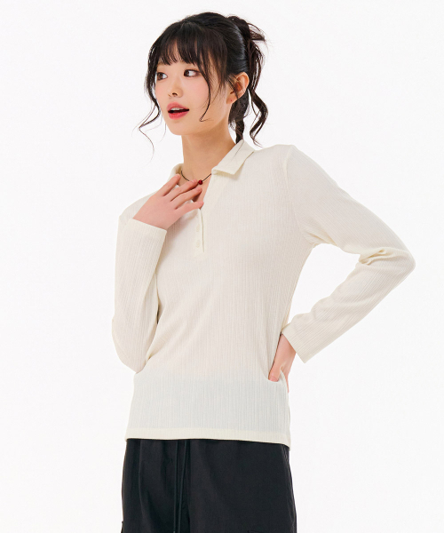 CHASECULT（チェイスカルト）の「レディース リブ オープンカラー 長袖Tシャツ-FARG5162B05（ポロシャツ・レディース・オートミール・85/90）」の3枚目の写真