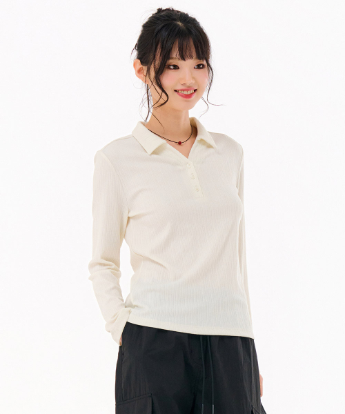 CHASECULT（チェイスカルト）の「レディース リブ オープンカラー 長袖Tシャツ-FARG5162B05（ポロシャツ・レディース・オートミール・85/90）」の4枚目の写真