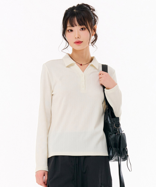 CHASECULT（チェイスカルト）の「レディース リブ オープンカラー 長袖Tシャツ-FARG5162B05（ポロシャツ・レディース・オートミール・85/90）」の5枚目の写真