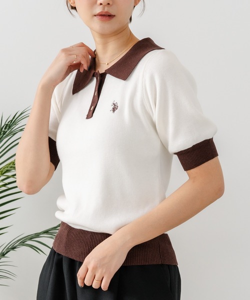 U.S. POLO ASSN.（ユーエスポロアッスン）の「【U.S. POLO ASSN./ユーエスポロアッスン】【なめらか極上タッチ】サマーニットポロ 上品な質感 軽やかで涼しい ロングシーズン活躍（ポロシャツ・レディース・ネイビー/ブラック/グリーン/オフホワイト・MEDIUM/LARGE）」の2枚目の写真