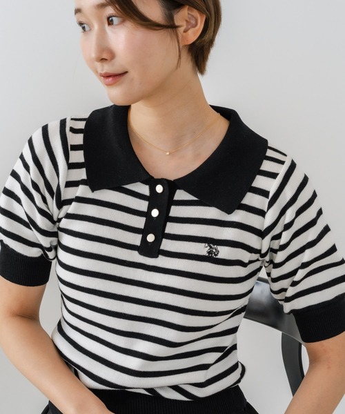 U.S. POLO ASSN.（ユーエスポロアッスン）の「【U.S. POLO ASSN./ユーエスポロアッスン】【なめらか極上タッチ】サマーニットポロ 上品な質感 軽やかで涼しい ロングシーズン活躍（ポロシャツ・レディース・ネイビー/ブラック/グリーン/オフホワイト・MEDIUM/LARGE）」の15枚目の写真
