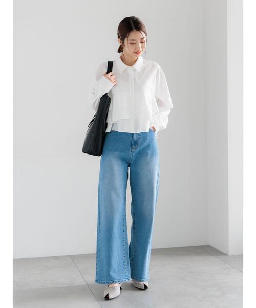 Te chichi（テチチ）の「ティアードフリルクロップトシャツ（シャツ/ブラウス・レディース・イエロー/ネイビー/オフホワイト・F）」の7枚目の写真