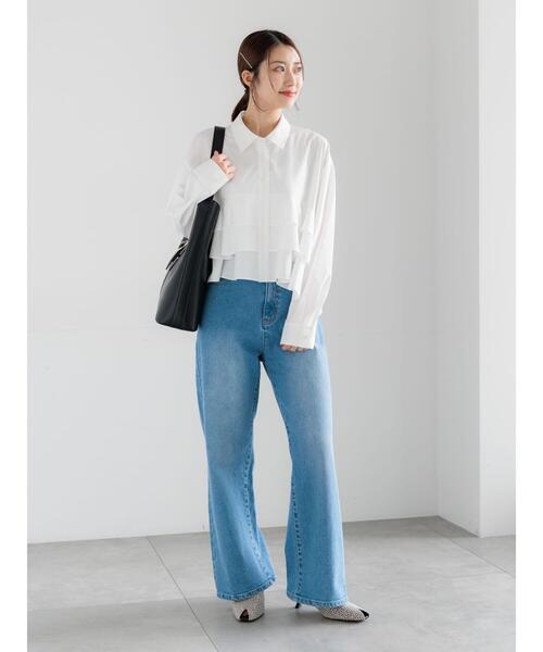 Te chichi（テチチ）の「ティアードフリルクロップトシャツ（シャツ/ブラウス・レディース・イエロー/ネイビー/オフホワイト・F）」の8枚目の写真