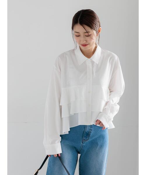 Te chichi（テチチ）の「ティアードフリルクロップトシャツ（シャツ/ブラウス・レディース・イエロー/ネイビー/オフホワイト・F）」の9枚目の写真