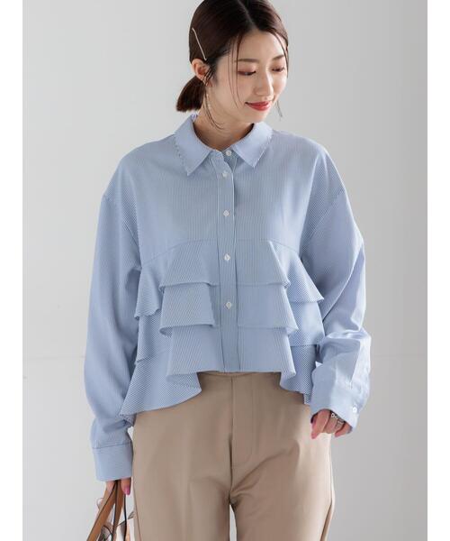 Te chichi（テチチ）の「ティアードフリルクロップトシャツ（シャツ/ブラウス・レディース・イエロー/ネイビー/オフホワイト・F）」の12枚目の写真