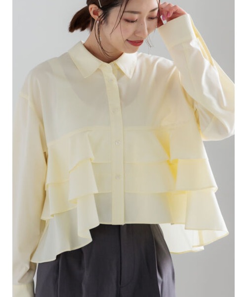 Te chichi（テチチ）の「ティアードフリルクロップトシャツ（シャツ/ブラウス・レディース・イエロー/ネイビー/オフホワイト・F）」の3枚目の写真