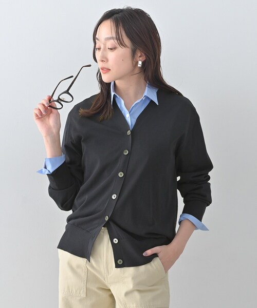 UNTITLED（アンタイトル）の「◆シアーVネックカーディガン（カーディガン/ボレロ・レディース・ネイビー/ナチュラル・04/02/00/48/44）」の2枚目の写真