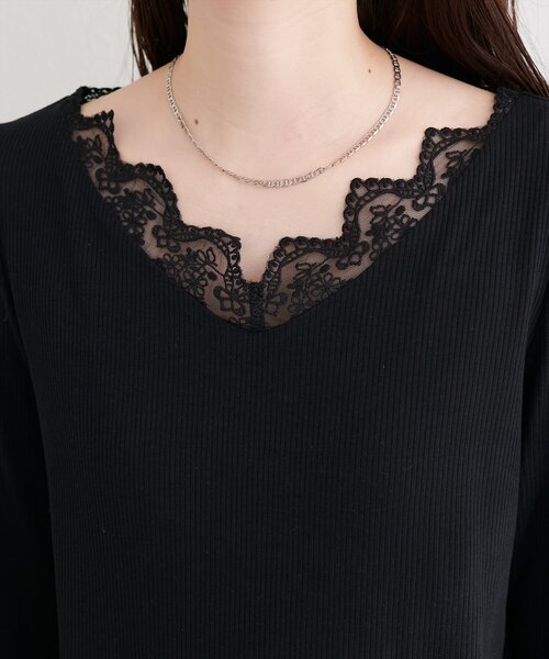 natural couture（ナチュラルクチュール）の「チュールレース付きテレコプルオーバー（Tシャツ/カットソー・レディース・ブラック/サックスブルー/ネイビー/オフホワイト・FREE）」の18枚目の写真