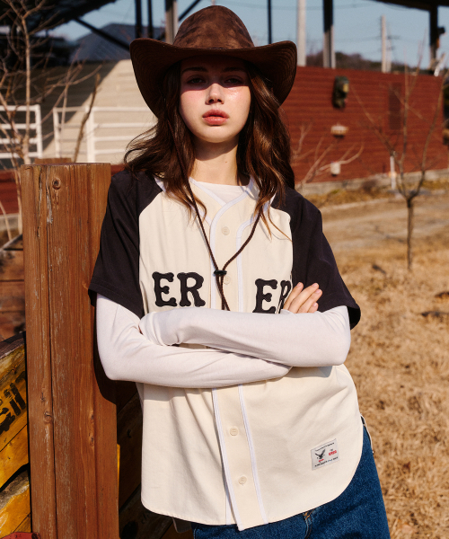 ERER（エルエル）の「ERER Color Block Baseball Shirts Charcoal（シャツ/ブラウス・レディース・チャコール・F）」の2枚目の写真