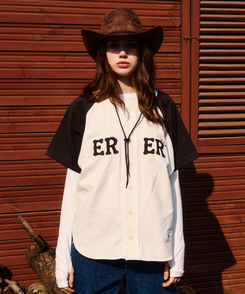 ERER（エルエル）の「ERER Color Block Baseball Shirts Charcoal（シャツ/ブラウス・レディース・チャコール・F）」の3枚目の写真