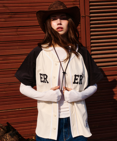 ERER（エルエル）の「ERER Color Block Baseball Shirts Charcoal（シャツ/ブラウス・レディース・チャコール・F）」の4枚目の写真