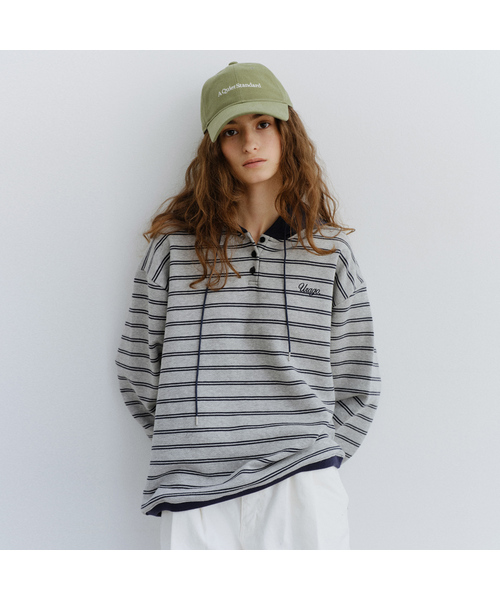 URAGO(ユラーゴ)の「Stripe logo hoodie anorak(パーカー・レディース・アッシュグレー/ブルー・FREE)」の2枚目の写真