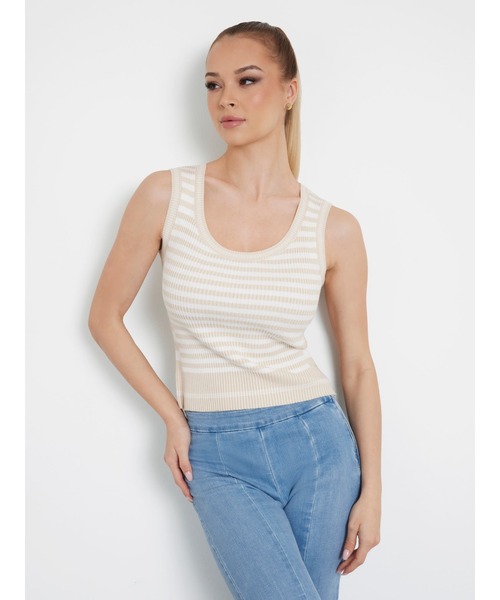 Guess(ゲス)の「MARTI Stripe Rib Tank タンクトップ(タンクトップ・レディース・ベージュ・X-SMALL/SMALL/MEDIUM/LARGE)」の10枚目の写真