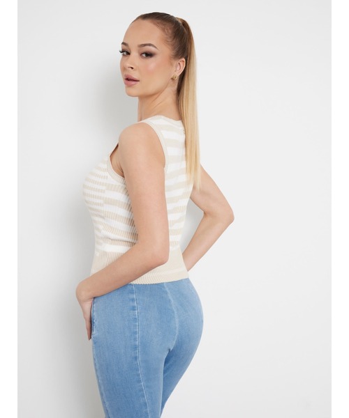 Guess(ゲス)の「MARTI Stripe Rib Tank タンクトップ(タンクトップ・レディース・ベージュ・X-SMALL/SMALL/MEDIUM/LARGE)」の9枚目の写真