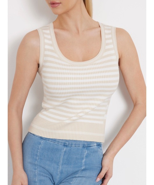 Guess(ゲス)の「MARTI Stripe Rib Tank タンクトップ(タンクトップ・レディース・ベージュ・X-SMALL/SMALL/MEDIUM/LARGE)」の6枚目の写真
