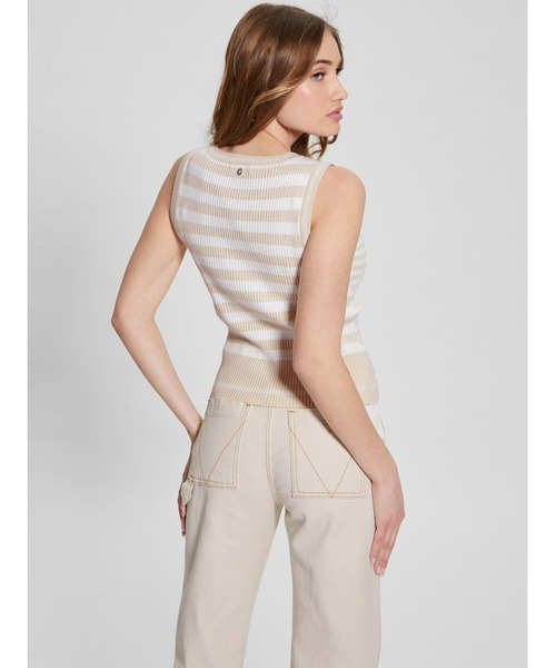 Guess(ゲス)の「MARTI Stripe Rib Tank タンクトップ(タンクトップ・レディース・ベージュ・X-SMALL/SMALL/MEDIUM/LARGE)」の8枚目の写真