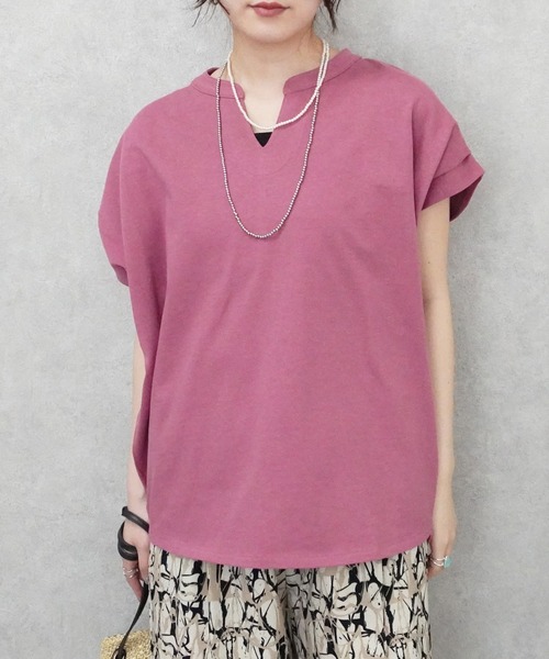 SELECT LEVERY(セレクトリベリー)の「天竺キーネックフレンチスリーブTシャツ(Tシャツ/カットソー・レディース・ブラック/ピンク/アイボリー・MEDIUM)」の3枚目の写真