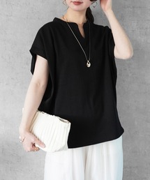 天竺キーネックフレンチスリーブTシャツ