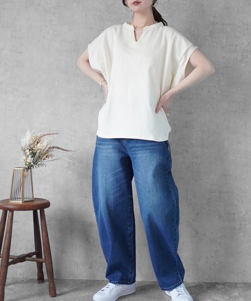 SELECT LEVERY(セレクトリベリー)の「天竺キーネックフレンチスリーブTシャツ(Tシャツ/カットソー・レディース・ブラック/ピンク/アイボリー・MEDIUM)」の14枚目の写真
