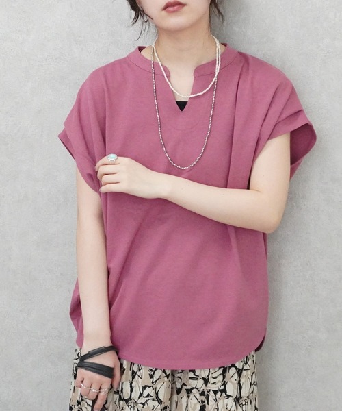 SELECT LEVERY(セレクトリベリー)の「天竺キーネックフレンチスリーブTシャツ(Tシャツ/カットソー・レディース・ブラック/ピンク/アイボリー・MEDIUM)」の18枚目の写真