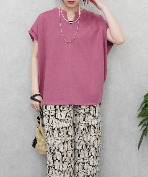 SELECT LEVERY(セレクトリベリー)の「天竺キーネックフレンチスリーブTシャツ(Tシャツ/カットソー・レディース・ブラック/ピンク/アイボリー・MEDIUM)」の19枚目の写真