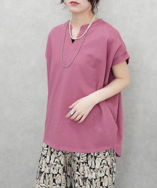 SELECT LEVERY(セレクトリベリー)の「天竺キーネックフレンチスリーブTシャツ(Tシャツ/カットソー・レディース・ブラック/ピンク/アイボリー・MEDIUM)」の20枚目の写真