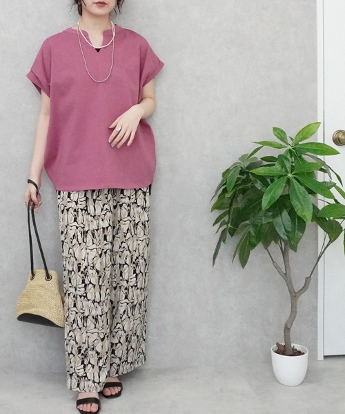 SELECT LEVERY(セレクトリベリー)の「天竺キーネックフレンチスリーブTシャツ(Tシャツ/カットソー・レディース・ブラック/ピンク/アイボリー・MEDIUM)」の21枚目の写真