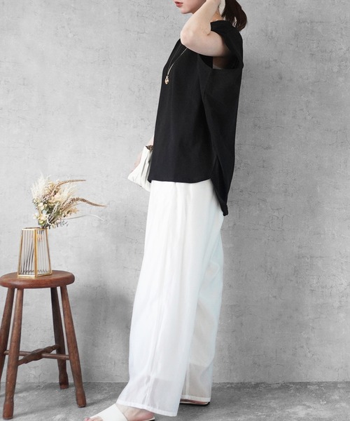SELECT LEVERY(セレクトリベリー)の「天竺キーネックフレンチスリーブTシャツ(Tシャツ/カットソー・レディース・ブラック/ピンク/アイボリー・MEDIUM)」の7枚目の写真