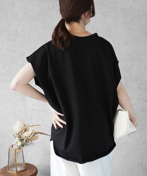 SELECT LEVERY(セレクトリベリー)の「天竺キーネックフレンチスリーブTシャツ(Tシャツ/カットソー・レディース・ブラック/ピンク/アイボリー・MEDIUM)」の8枚目の写真