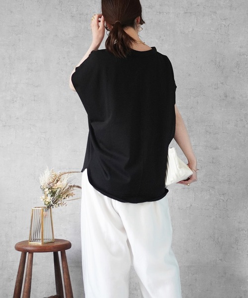 SELECT LEVERY(セレクトリベリー)の「天竺キーネックフレンチスリーブTシャツ(Tシャツ/カットソー・レディース・ブラック/ピンク/アイボリー・MEDIUM)」の9枚目の写真
