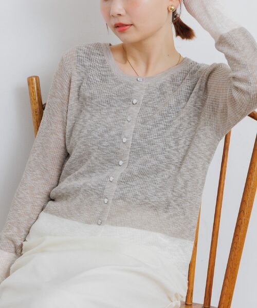 RETRO GIRL（レトロガール）の「バイカラーニットカーデ（カーディガン/ボレロ・レディース・グリーン/ベージュ/チャコールグレー・FREE）」の2枚目の写真