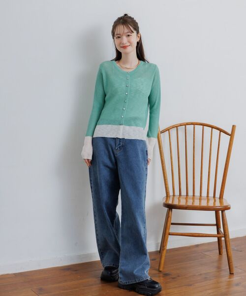 RETRO GIRL（レトロガール）の「バイカラーニットカーデ（カーディガン/ボレロ・レディース・グリーン/ベージュ/チャコールグレー・FREE）」の11枚目の写真