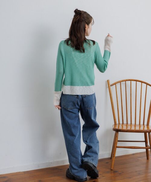 RETRO GIRL（レトロガール）の「バイカラーニットカーデ（カーディガン/ボレロ・レディース・グリーン/ベージュ/チャコールグレー・FREE）」の8枚目の写真