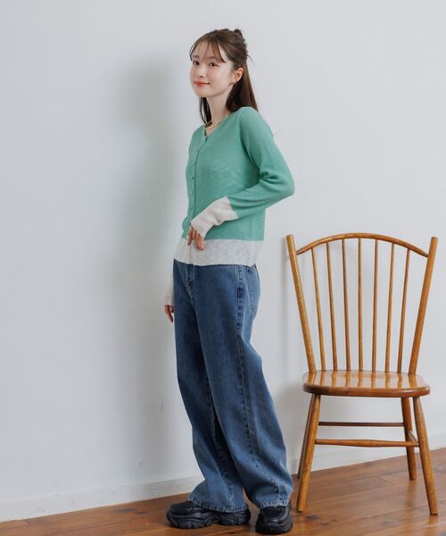 RETRO GIRL（レトロガール）の「バイカラーニットカーデ（カーディガン/ボレロ・レディース・グリーン/ベージュ/チャコールグレー・FREE）」の7枚目の写真