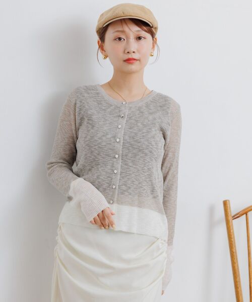 RETRO GIRL（レトロガール）の「バイカラーニットカーデ（カーディガン/ボレロ・レディース・グリーン/ベージュ/チャコールグレー・FREE）」の19枚目の写真