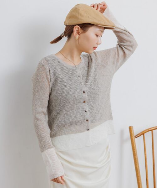 RETRO GIRL（レトロガール）の「バイカラーニットカーデ（カーディガン/ボレロ・レディース・グリーン/ベージュ/チャコールグレー・FREE）」の18枚目の写真