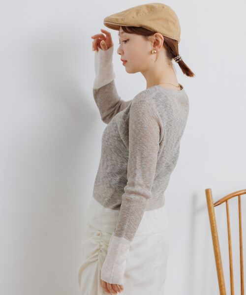 RETRO GIRL（レトロガール）の「バイカラーニットカーデ（カーディガン/ボレロ・レディース・グリーン/ベージュ/チャコールグレー・FREE）」の16枚目の写真