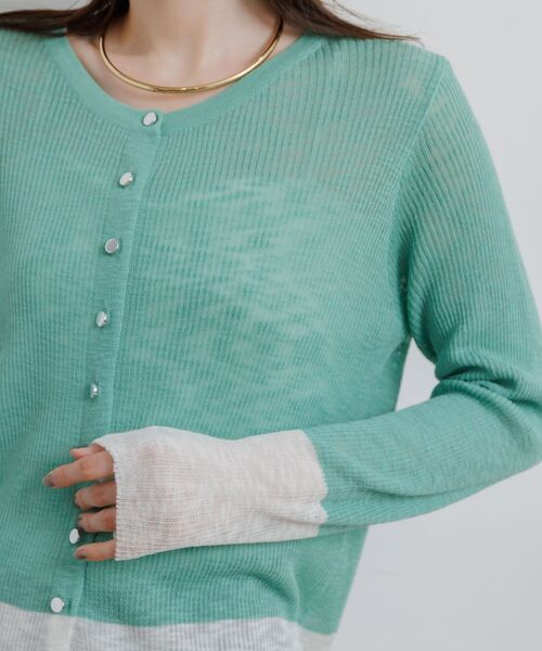 RETRO GIRL（レトロガール）の「バイカラーニットカーデ（カーディガン/ボレロ・レディース・グリーン/ベージュ/チャコールグレー・FREE）」の14枚目の写真