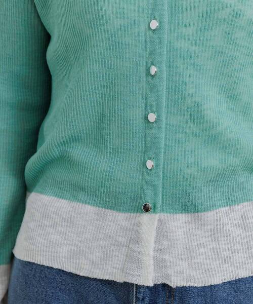 RETRO GIRL（レトロガール）の「バイカラーニットカーデ（カーディガン/ボレロ・レディース・グリーン/ベージュ/チャコールグレー・FREE）」の13枚目の写真