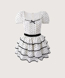 Square Collar Flare Dots Dress